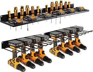 UU-Major Power Tool Organizer with Charging Station,Drill Holder Wall Mount,Garage Storage Shelves for Organization and Storage,Heavy Duty Pegboard Wall Organizer Set Solid Metal Black 2 Pack 4 Set