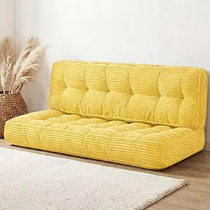 63 Inch Folding Sofa Bed Convertible Chair, 2-in-1 Convertible Boneless Sofa Floor Cushions Couch Mattress Oversized Corduroy Upholstered Sleeper Chair for Living Room Guest Apartment(Yellow)