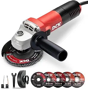 DCK Angle Grinder, 4-1/2-Inch, 6.7Amp Cut off Tool Grinder, 11,800 RPM with 2 Safety Guards, 6-Piece Discs (2 Cutting/2 Grinding/2 Flap Discs), Professional Angle Grinder for Metal, Wood (KSM09-115S