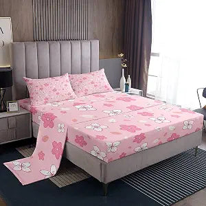 jejeloiu Pink Cherry Blossoms Sheet Set Girls Bedding Set Twin Size Kids
