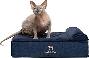 NOAH & PAW Small Dog Bed, 20x15x6.5 Inch, Cat Bed for Indoor Cats, Orthopedic Eggshell Memory Foam Infused with Cooling Gel, Water Resistant, Machine Washable, Includes Inner Cover (Denim Collection)