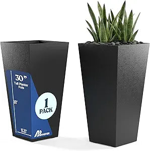 Resin Tall Tapered Planter Pot 30 Inch (Set of 1) Heavy-Duty Indoor & Outdoor Large Planter for Trees & Plants, with Removable Insert Shelf & Drainage, Pot for Front Door, Patio & Home Dcor, Black