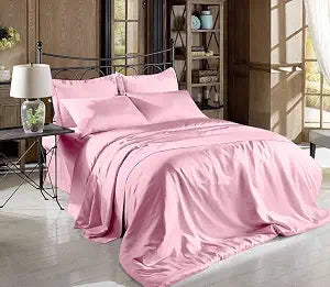 Comfy Deal Hight Thread Count Solid Color Soft Silky Charmeuse Satin Luxury and Super Soft Bed Sheet Set Or Pillowcase (Pink, Queen)