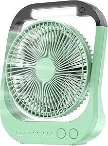 ATEngeus USB Desk Fan with 10000mAh Battery, 4 Speeds, 8Γ Portable Camping Fan, 180┬░Rotation, LED Light, Timer, for Camping, Travel, Office and Home Use