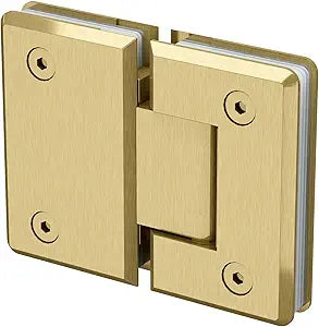 180 Degree Brass Glass Shower Door Hinges, Heavy Duty Brushed Gold Glass Door Hinge for Bathroom, 1 PCS Round Brass Shower Door Hinges for 5/16" to 1/2" Frameless Shower Door