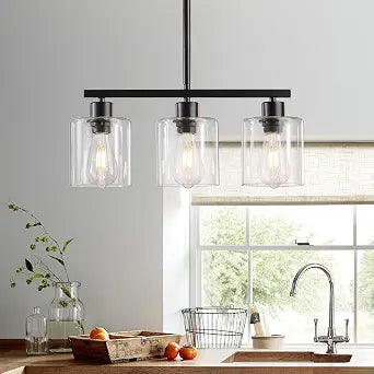 Black 3-Light Kitchen Island Lighting, Dining Room Light Fixtures