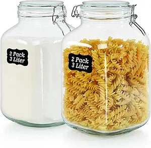106oz Square Glass Jars with Airtight Lid, Large Mason Jars, Wide Mouth Storage Containers for Flour, Cereal, Coffee, Pasta and Canning, Big Glass Kitchen Canisters (Set of 2)