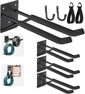 14" Garage Hooks Heavy Duty 4-Pack - Garage Storage System Hooks, Ladder Hooks for Garage Wall & Broom Holder Wall Mount | Non-Slip Tire Rack & Heavy Duty Wall Hooks for Hanging Ladders, Chairs.