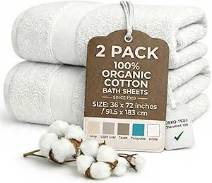 Oversized Bath Towels - 36 x 72 Extra Large Organic Cotton Bath Sheets for Adults | Jumbo Hotel-Size, Ultra Absorbent & Soft | 2 Pack