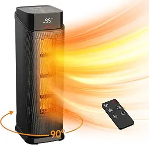 BREEZOME Space Heater Indoor, 1500W PTC Portable Electric Heaters for Home with Thermostat & 90┬░ Oscillating, 24H Timer, Quiet Safety Ceramic Tower Heater with Remote for Bedroom Office