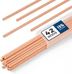 42 pcs Brazing Rods AWS BCuP-5 15% Silver Solder Phos Copper Brazing Alloy Flat Welding Rods 0.050"x1/8"x10" for HVAC, Refrigeration, and Industrial Applications