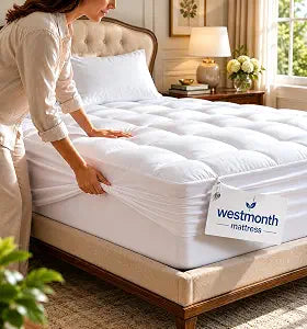 Westmonth Mattress Pad, Premium Quilted 1000gsm Luxury Extra Thick Mattress Topper, Store Mattress Topper, Deep Pocket Pillow Top, Breathable & Fluffy Soft for Queen, King&Cal King Size (White, King)
