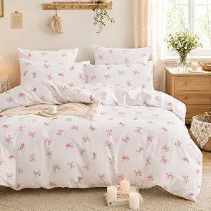 Pink Bow Twin Size Duvet Cover