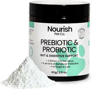Nourish Pet Co. Probiotic Supplement for Dogs & Cats 5 Billion CFU Digestive Support Formula with Prebiotics, Gut Health Balance, Immune Support, and Digestive Enzymes for Daily Pet Wellness