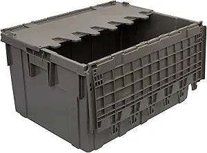 Buckhorn Industrial Lidded Plastic Storage Container, Nesting and Stackable Plastic Storage Box with Lid Attached, Organization Tote for Transport and Warehouse, 27 Gallon Capacity, 28"x21"x15", Gray