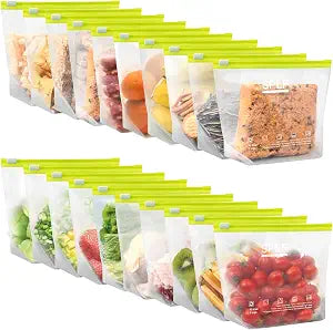 SPLF 20 Pack Reusable Slider Quart Freezer Bags Dishwasher Microwave Safe