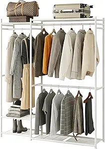 Wardrobe Closet, Portable Closet with Hanging ShelvesFreestanding Closet Organizers and Storage with Hanging Rods, Clothes Rack for Living Room, Bedroom, Tall Size