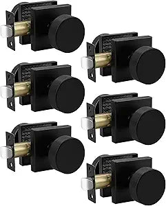 Probrico Passage Door Knobs,Black Interior Door Knobs with Square Rosette,Keyless Closet & Hallway Round Modern Door Knob Non Locking 6Pack