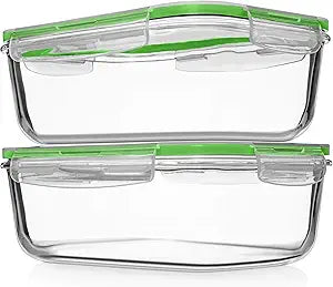 Razab 4 PC 1860ml / 63 Oz / 8 Cups Large Glass Food Storage Containers with Lids - Glass Meal Prep Containers for Roasting & Storing Leftover, Lunch Container with Lids, Microwave & Oven Safe