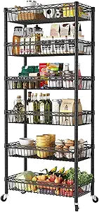 SINGAYE Shelf 6 Tier Wire Shelving Unit Adjustable Storage Shelves Big Basket Rack for Garage Kitchen Office Pantry Laundry Room Organizers13.5 D x 30" W x 65" H Black