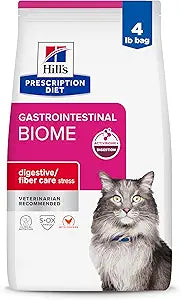 Hill's Prescription Diet Gastrointestinal Biome Stress Digestive/Fiber Care Dry Cat Food, Chicken, 4 lb. Bag