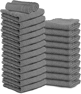 24 Pack Dark Grey Hand Towels 100% Cotton Spa Towel 16x27 inches Highly Absorbable Facial Towels Gym, Hair, Face, Bulk Small Towels (Not Bleach Proof)