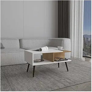 Aranjuez 29" Wide Modern Coffee Table with Three Open Shelves, Rectangular Living Room Center Table with Metal Legs, Contemporary Storage Table for Books, Decor, Electronics and Everyday Use