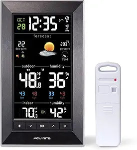 AcuRite Digital Vertical Weather Forecaster with Indoor/Outdoor Temperature, Humidity, and Date and Time (01121M) , BLACK