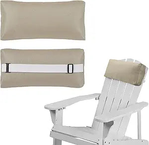 Chaise Lounge Head Pillow, 2 Pack Outdoor Patio Pillows with Adjustable Strap, Lounge Head Resting Pillow for Recliner Beach Pool Lounger Office Chair(Khaki,Water Resistant)