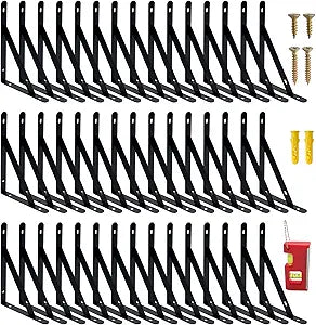 45 Pcs Heavy Duty Shelf Brackets Bulk with Level ,Black Metal L Brackets 90 Degree for Garage Triangle Corner Support with Hardware , Wall Mounted Floating Shelves (8 Inch)