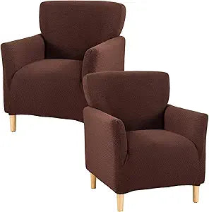 Stretch Chair Covers with Arms Accent Chair Cover Banquet Armchair Slipcover Ice Patterned Jacquard Chair Covers for Living Room Bedroom Furniture Protector(Coffee,2PCS)