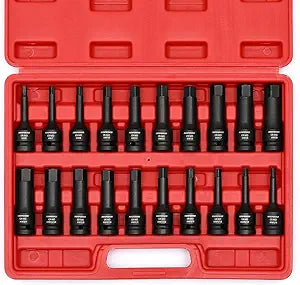 MIXPOWER 1/2" Drive Master Impact Hex Bit Set, Hex Driver, 20-Piece 1/2" Drive Allen Bit Socket Set, SAE/Metric, 1/4" - 3/4", 6-19mm, Cr-Mo Steel, Impact Grade