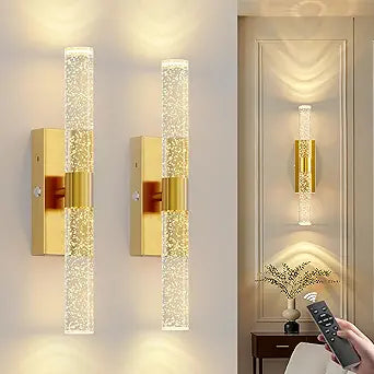 17 Inch Battery Operated Wall Sconces: 20000mAh Rechargeable Wall Lights Set of 2 with Arylic Shade - 3000K-6000K Dimmable Wireless LED Wall Lamp with Remote for Bedroom Bathroom Hallway Living Room