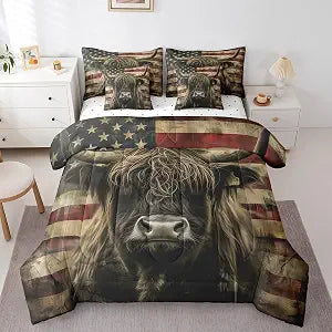 Erosebridal 3D Bull Bed in a Bag 7 Pcs Highland Cow Full Comforter Set