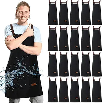 Chicingyou 20 Pack Waterproof PVC Aprons Black Heavy Duty Apron with Adjustable Neck Strap Kitchen Apron for Cooking, Dishwashing, Salon, Butcher, Lab, Painting, Ideal Gift for Chef