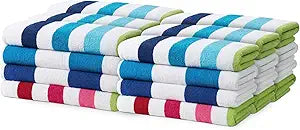 Kaufman - Large Beach Towel | 30" x 60" Terry Cabana Striped Beach Towels | Absorbent, Quick-Drying | 100% Cotton Thick Beach Towels (Multi-Color, 24-Pack)
