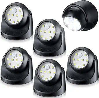 Reginary 6 Pieces Battery Powered Motion Sensor Lights 9 Led Motion Spotlight Battery Powered Led Wall Light Sensor Auto on Off Security Porch Light for Porch Stair Hallway Garage (Black)
