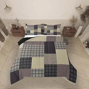 jejeloiu Plaid Comforter Set Farmhouse Bedding Set Queen Size 3 Pcs