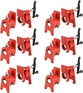 1/2" Wood Gluing Pipe Clamp Set with Unique Foot Design Red Heavy Duty Bar Clamps Cast Iron Quick Release Pipe Clamp Tools for Woodworking (6pc, 1/2" with foot)