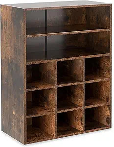 HAIOOU Shoe Rack, 9-Cube Stackable Wood Shoe Cubby Organizer 5-Tier Freestanding Wooden Shoe Stand with 2 Storage Shelf for 10-15 Pairs, Ideal for Apartment, Entryway, Closet Organization - Rustic