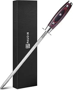 PAUDIN Honing Rod, Knife Sharpener Rod 10 inch, Professional Kitchen Knife Sharpener, High Carbon Knife Sharpening Steel with Ergonomic Pakkawood Handle, Honing Steel for All Chef Knives