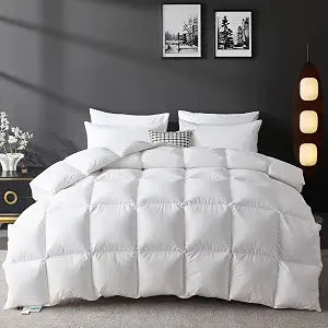 L LOVSOUL Organic 75% Down Fiber Comforter King Size,850+FP,1200TC,Extra Fluffy,Hotel Style,Luxury Ultra Soft All Season White Duvet Insert with 8 Corner Tabs