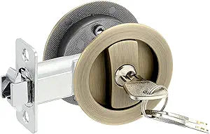 PATIKIL Round Recessed Door Lock with Keys, Pocket Door Lock Invisible Hardware Privacy Sliding Door Lock for Bathroom Bedroom Barn Door for 1-3/8" to 2" Thickness Door, Bronze