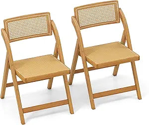 Giantex Rattan Folding Chairs Set of 2, Bamboo Dining Chairs with Rotatable Backrests, Max Load 330 lbs, Boho Kitchen Side Chair for Living Room, Restaurant, No Assembly, Natural