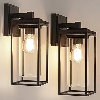 LUTEC 2 Pack Outdoor Wall Light Fixtures, Exterior Waterproof Lanterns with Aluminum Frame and Clear Glass Shade, Modern Matte Black Wall Sconce Outdoor Lighting for Patio, Front Door, Entryway