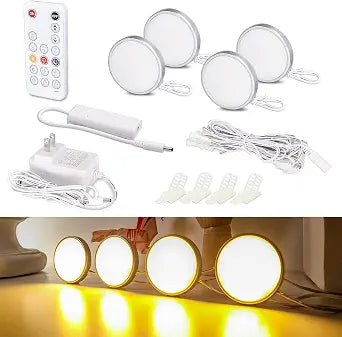WOBANE Dimmable LED Puck Lights with RF Remote,Wired Cabinet Lighting