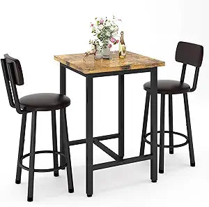 Recaceik 3 Piece Pub Dining Set, Modern bar Table and Stools for 2 Kitchen Counter Height Wood Top Bistro Easy Assemble for Breakfast Nook Living Room Small Space Restaurant, Rustic Brown 24