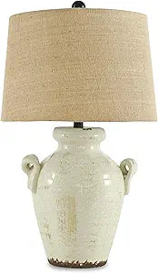 Signature Design by Ashley Emelda Farmhouse 27" Ceramic Table Lamp, Cream Glaze Crackle Finish