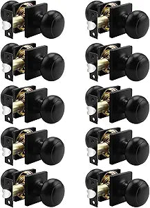 Probrico Colonial Passage Door Knobs Black Interior Non-Locking Door Handles for Hall/Closet with Square Rosette, 10 Pack