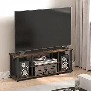 Furinno Turn-S-Tube TV Stand, 3-Tier Toolless Assembly Entertainment Center, Rectangular TV Console for TV up to 50 Inch, for Living Room, Bedroom, Amber Pine
